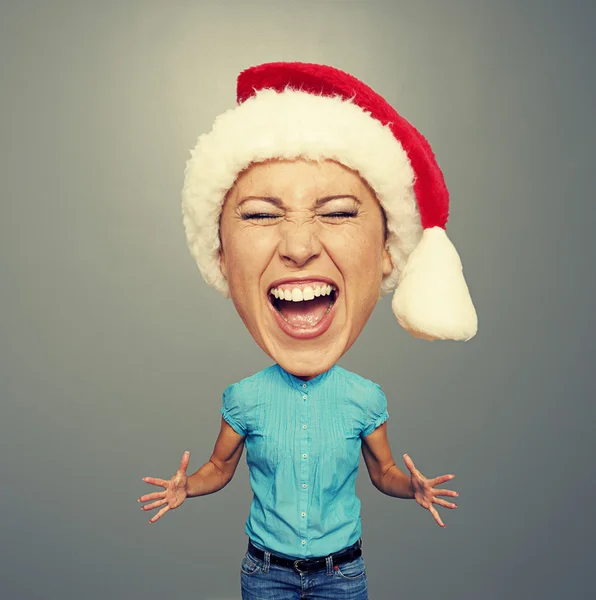 Emotional woman in red hat over grey — Stock Photo, Image