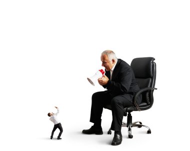boss screaming at small businessman clipart