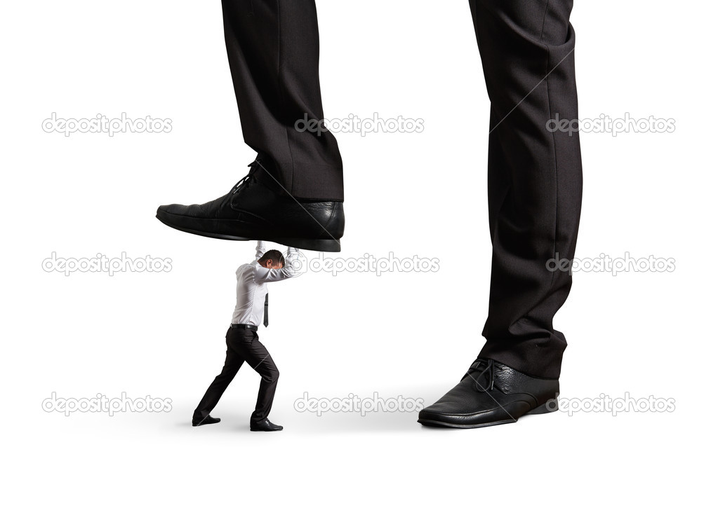 man under big leg his boss