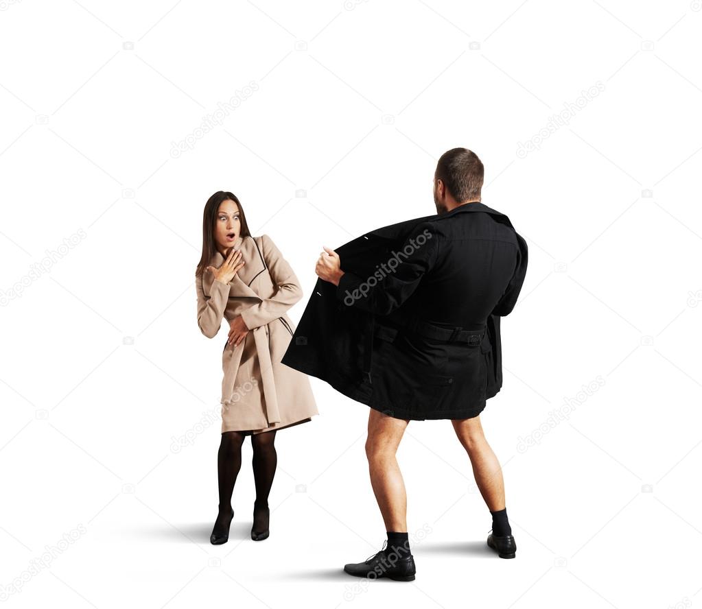 frightened woman looking at exhibitionist
