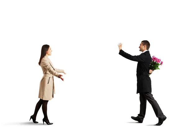 Happy couple going to meet each other — Stock Photo, Image