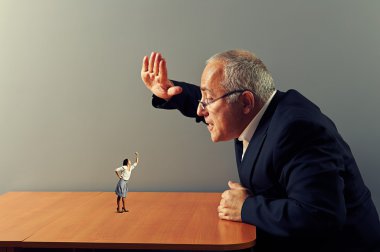 conflict between small woman and senior man clipart