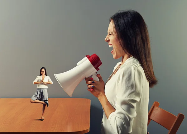 Empresária gritando com pequena mulher calma — Fotografia de Stock