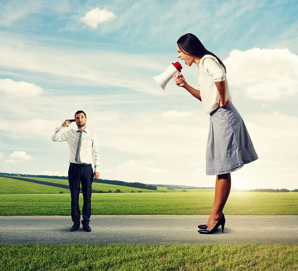 Woman and tired young man — Stock Photo, Image