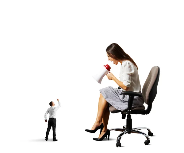 Man looking up and showing fist — Stock Photo, Image