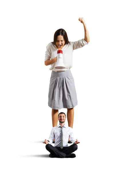 Woman and calm yoga man — Stock Photo, Image