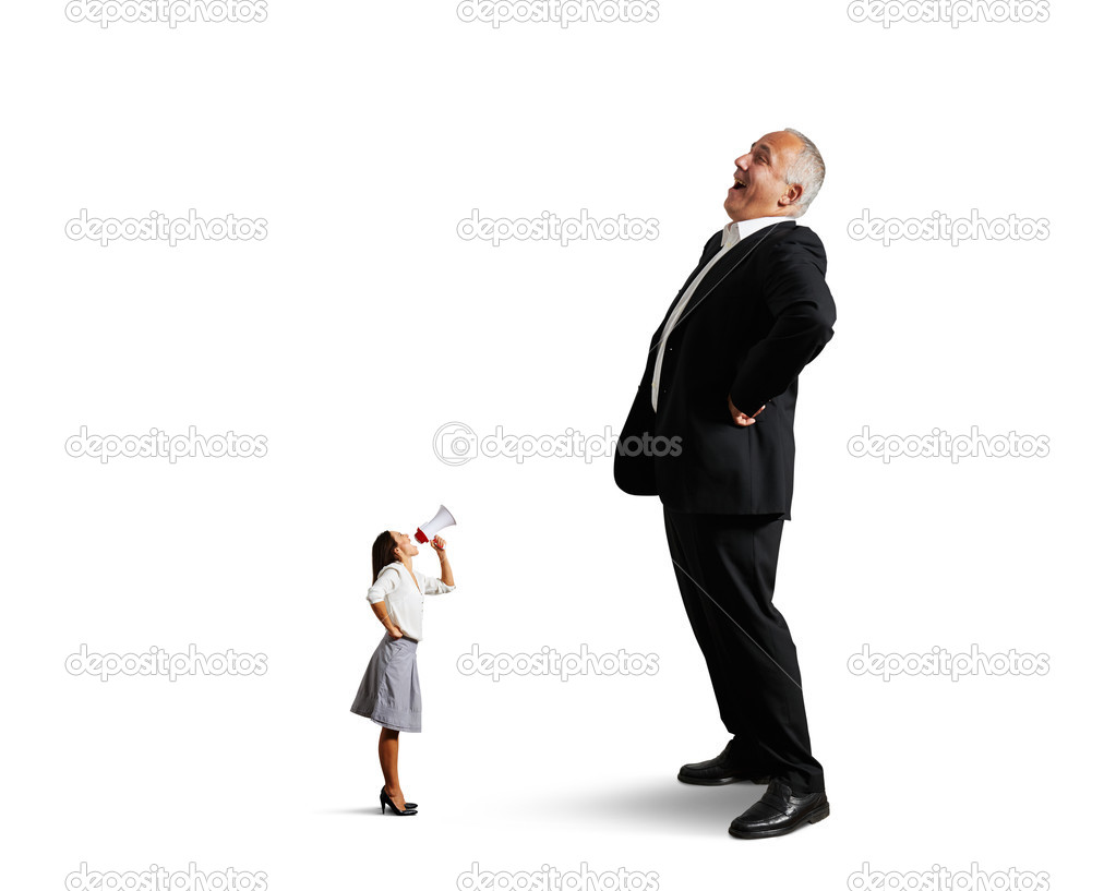dissatisfied woman and laughing man