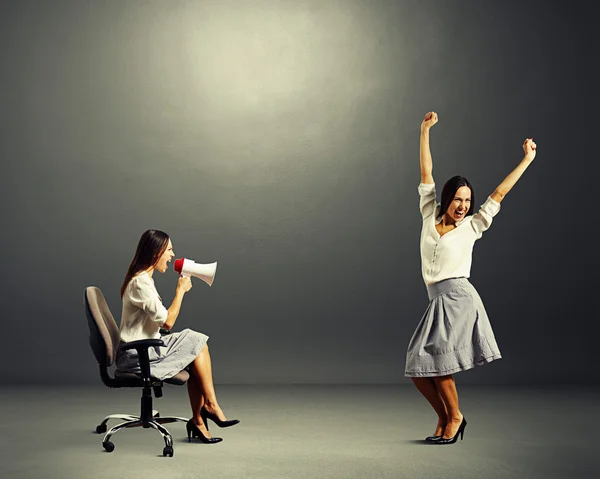 Jolly woman and screaming angry woman — Stock Photo, Image