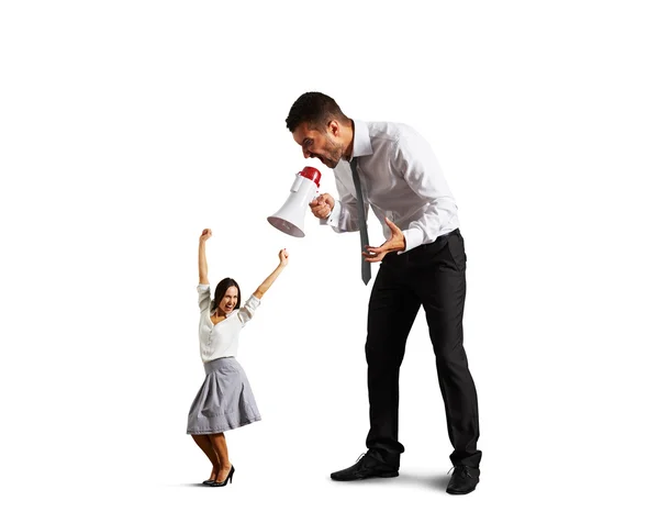 Man screaming at cheerful woman — Stock Photo, Image