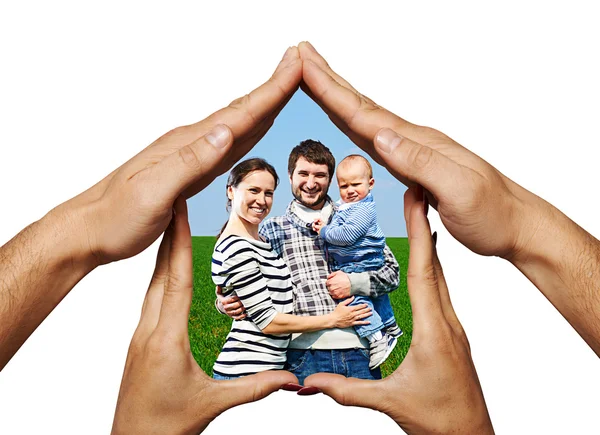Happy family in hands home — Stock Photo, Image