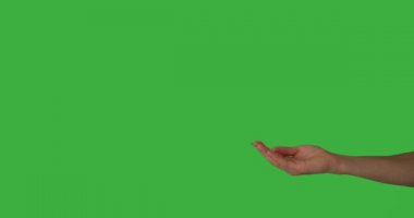 Yeşil ekranda elini açık gösteren bir kadın