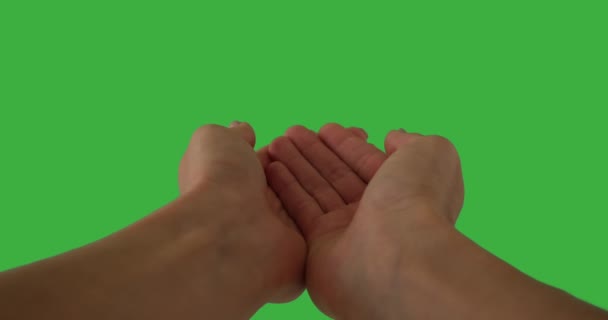 Donna che mostra il palmo delle mani aperto sullo schermo verde — Video Stock