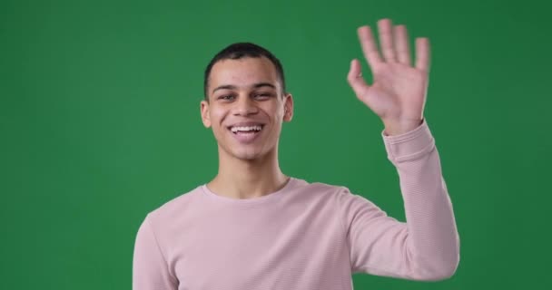 Homem acenando a mão e cumprimentando Olá — Vídeo de Stock
