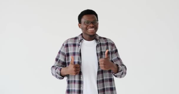 Happy man giving thumbs up gesture with both hands — Stock Video