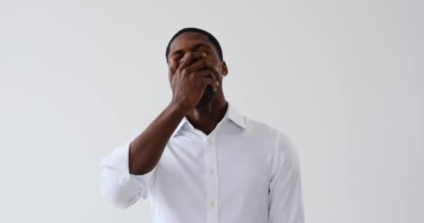 Tired African American Businessman Yawning White Background — Vídeo de Stock