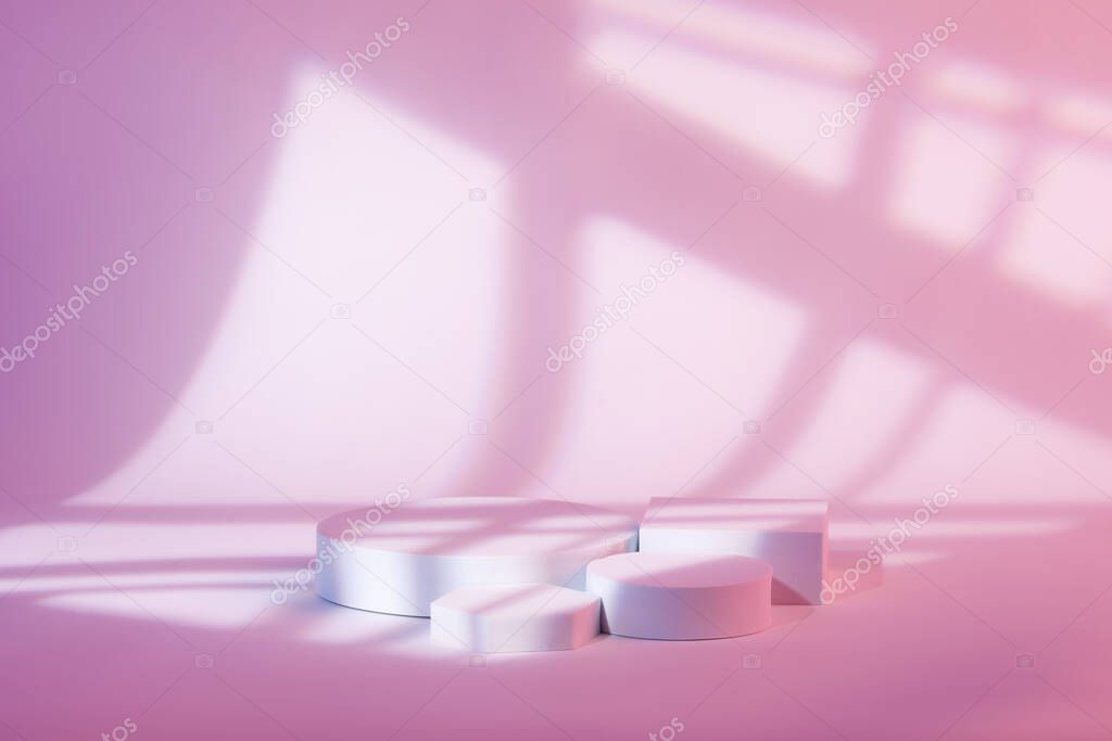 Pink background with a white shape with lines behind for product commercial.
