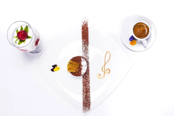 Special Desert Restaurant Chef Shot White Background Chocolate Cake Caramelized Royalty Free Stock Photos