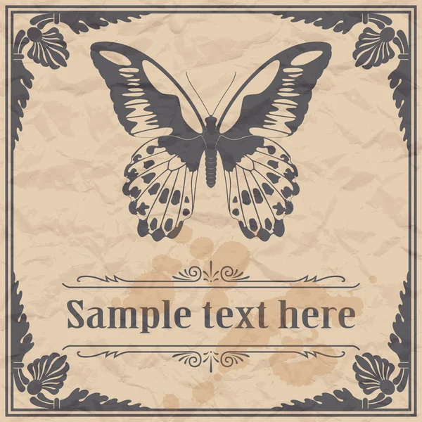 Butterfly on paper background vintage style — Stock Vector
