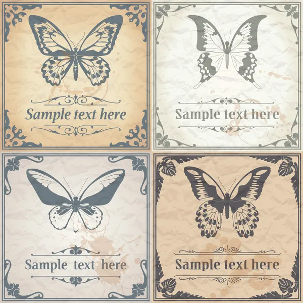 纸张背景复古风格上的蝴蝶 — 图库矢量图片