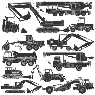 set inşaat makinaları silhouettes