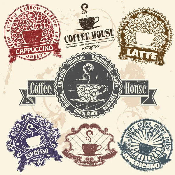 Set di timbro caffè — Vettoriale Stock