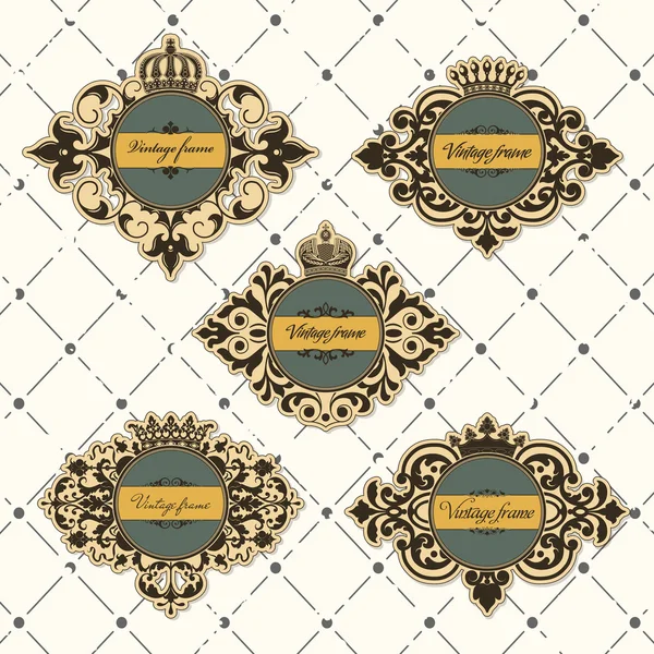 Set of vintage frame with crown — Stock Vector