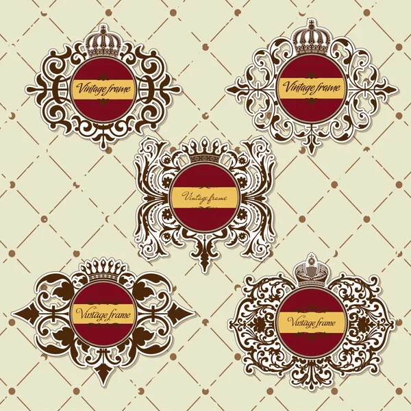 Set de marco vintage con corona — Vector de stock