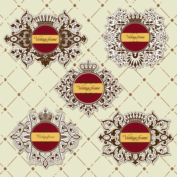 Set of vintage frame with crown — Stock Vector