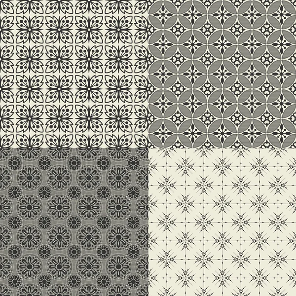 抽象的な幾何学的な黒と白のシームレスなパターンのセット — ストックベクタ