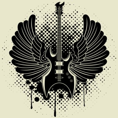 etiket gömlek görüntü bir gitar kanatları üzerinde