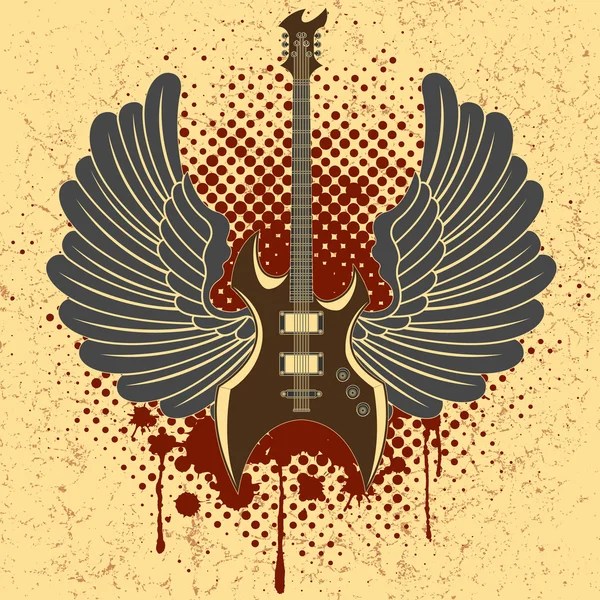 Sticker gitaar van vleugels — Stockvector
