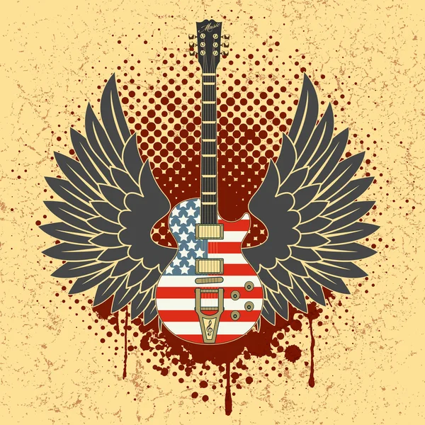 Sticker sur la chemise l'image d'une guitare d'ailes — Image vectorielle
