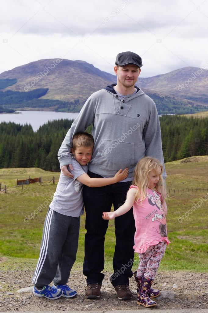 Father and Children in Scottish Highlands - Beautiful Scenery