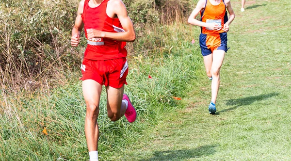 Middelbare School Jongens Rennend Een Race Een Grasveld Bowdoin Park — Stockfoto