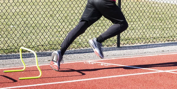 Side View High School Runner Running Fast Going Yellow Mini — Stockfoto