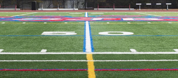 Mirando Por Línea Yardas Campo Césped Deportivo Escuela Secundaria — Foto de Stock