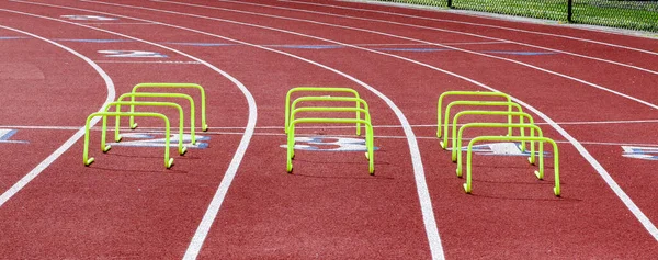 Three Rows Yellow Mini Hurdles Set Lanes Track Agility Training — Fotografia de Stock