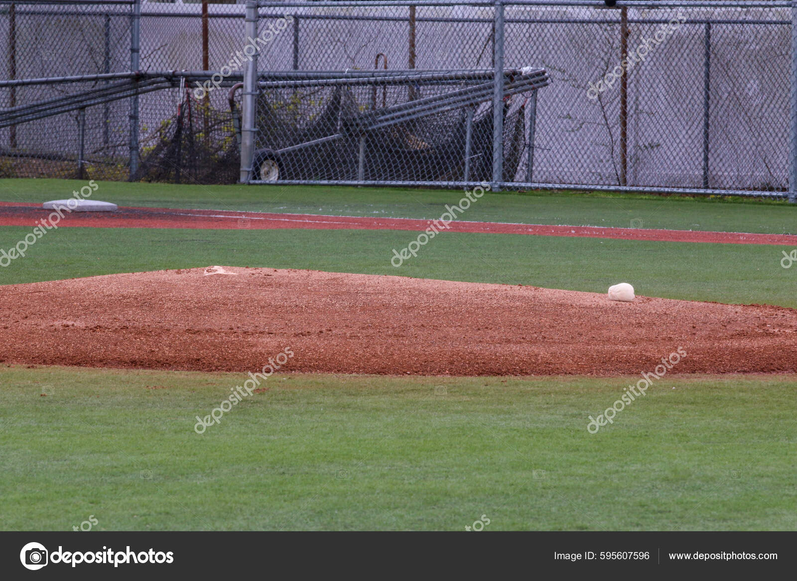 Empty Baseball Pitchers Mound Turf Field Looking Third Base — Stock
