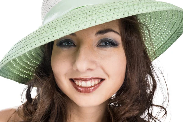 Glimlach en groene bonnet — Stockfoto