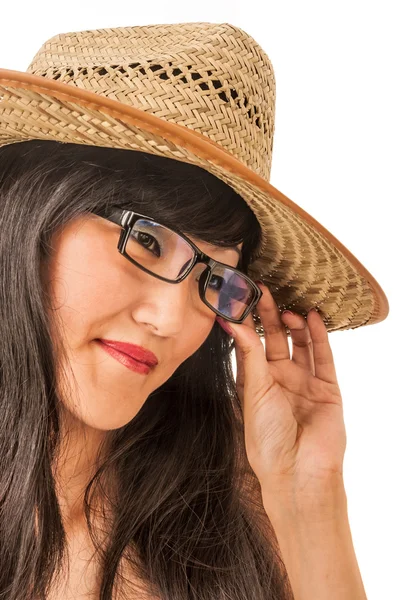 Eastern female in a hat and glasses — Stock Photo, Image