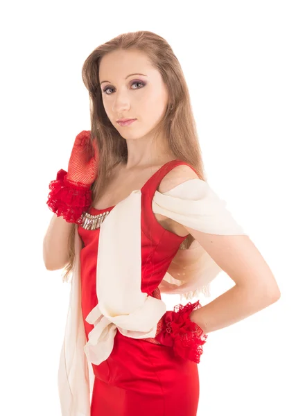 Young female in red dress — Stock Photo, Image