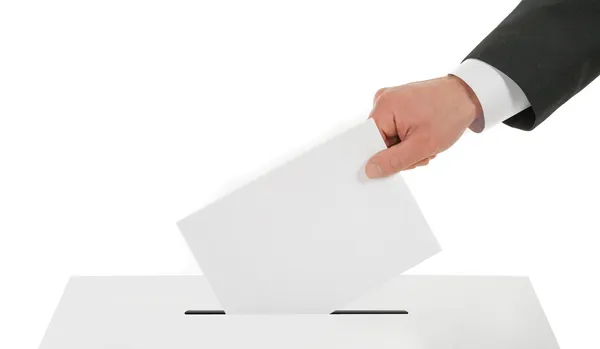 Man hand down the ballot in the ballot box — Stock Photo, Image