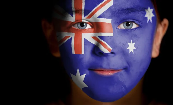 Retrato de uma criança com uma bandeira australiana pintada — Fotografia de Stock