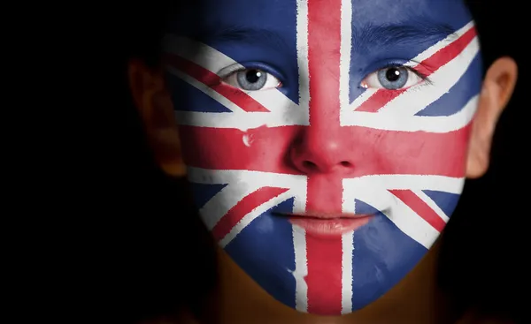 Portré egy gyermek, egy festett brit zászló — Stock Fotó