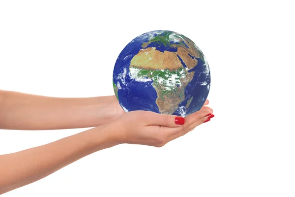 The planet Earth in a woman hands. Stock Image