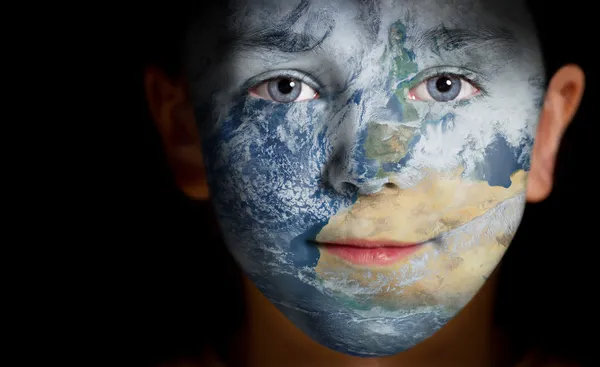 Portrait of a child with a painted Africa. — Stock Photo, Image