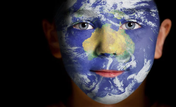 Portrait of a child with a painted Australia. — Stock Photo, Image