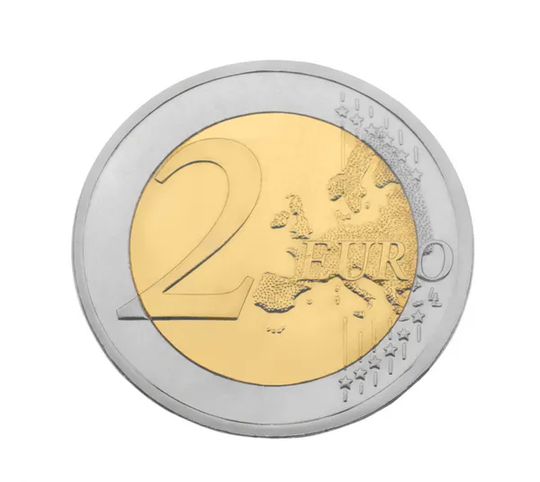 Pièce de deux euros sur fond blanc — Photo