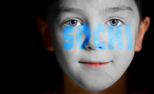 Child face with painted text Sochi — Stock Photo, Image