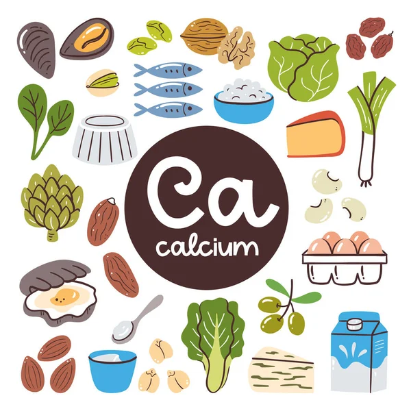 Produits Alimentaires Forte Teneur Calcium Ingrédients Cuisson Légumes Produits Laitiers — Image vectorielle